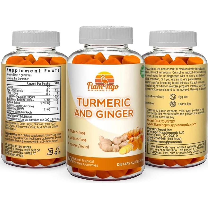 Gomitas Masticables Veganas Flamingo 60 Unidades Cúrcuma Jengibre