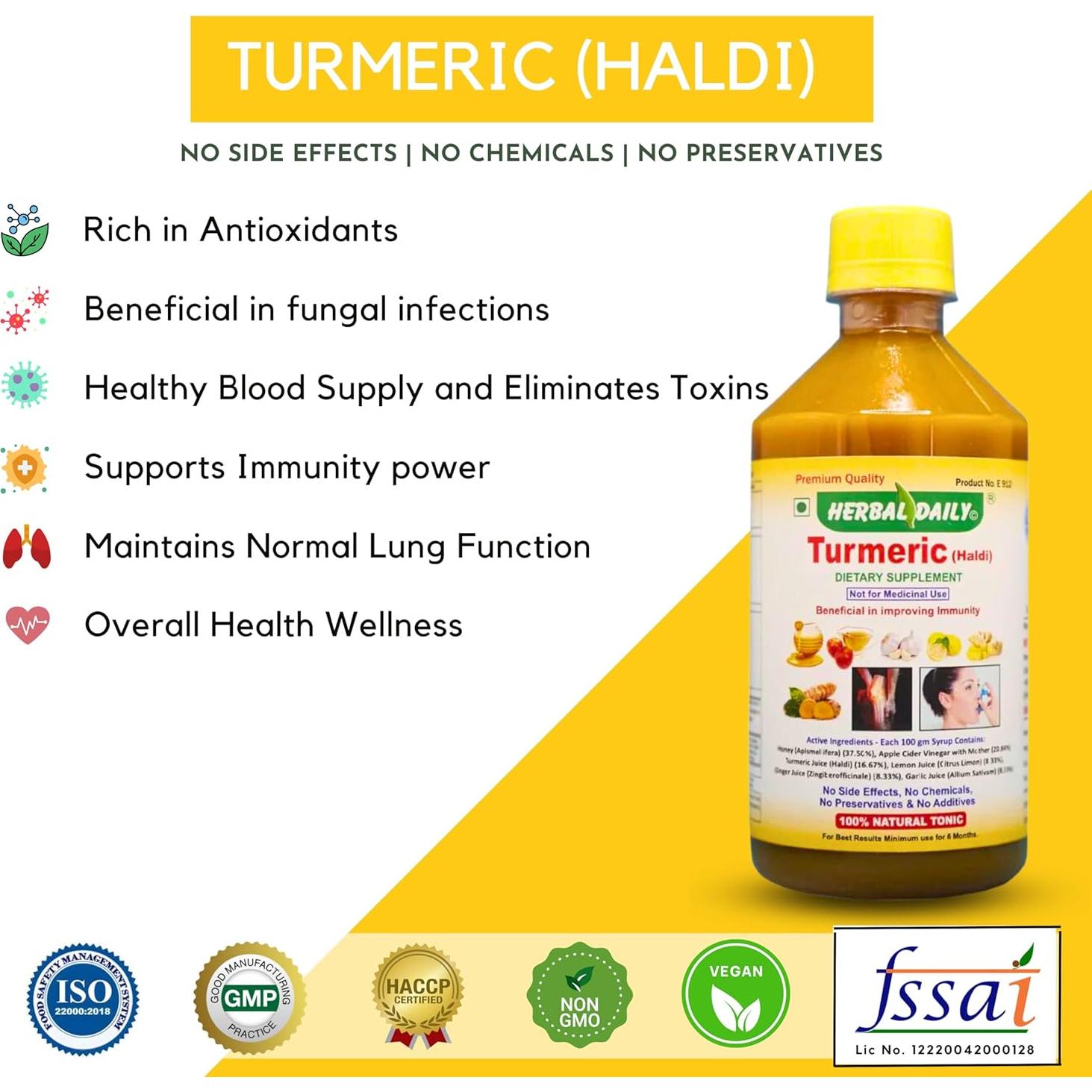 Suplemento de Cúrcuma Herbal Daily 400ml - Bienestar General