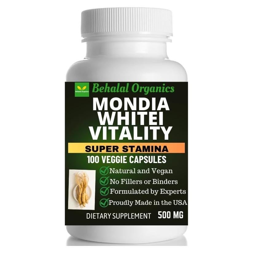 Suplemento Natural Mondia Whitei Behalal 100 Cápsulas Veganas