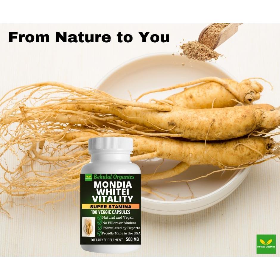 Suplemento Natural Mondia Whitei Behalal 100 Cápsulas Veganas