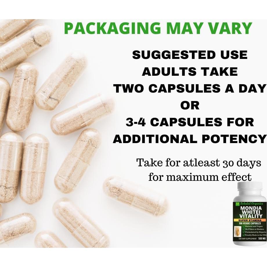 Suplemento Natural Mondia Whitei Behalal 100 Cápsulas Veganas