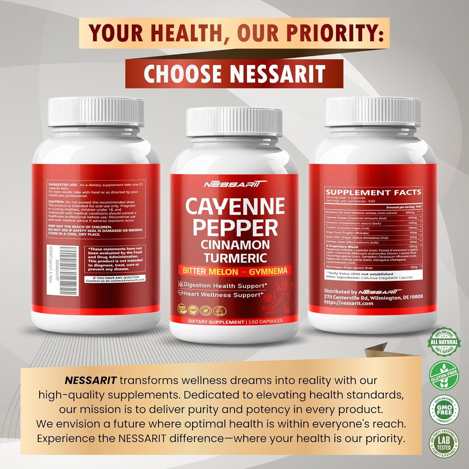 Suplemento de Pimienta de Cayena Nessarit 150 Cápsulas 14 en 1