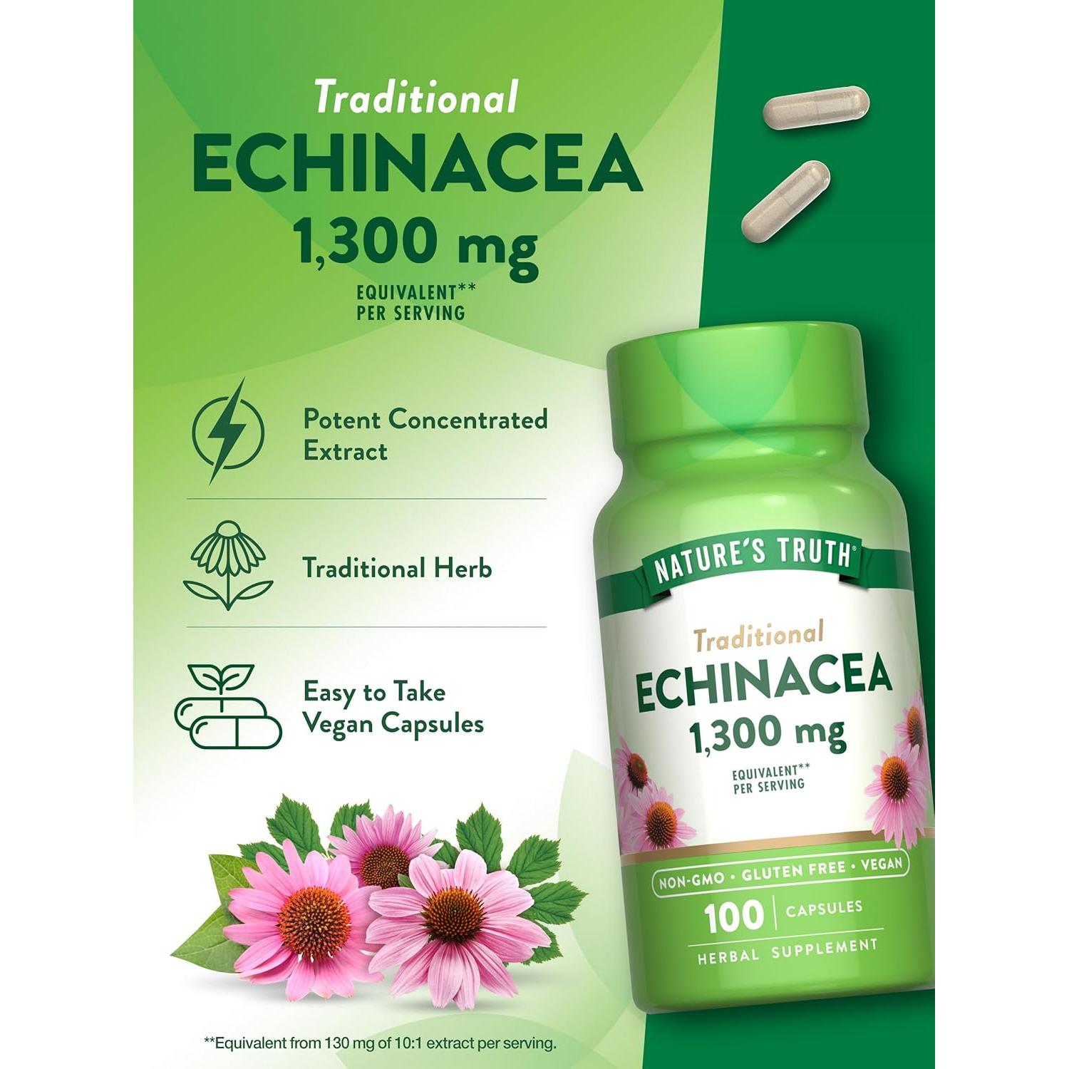 Cápsulas de Echinacea Nature's Truth 1300mg 100 Unidades Veganas