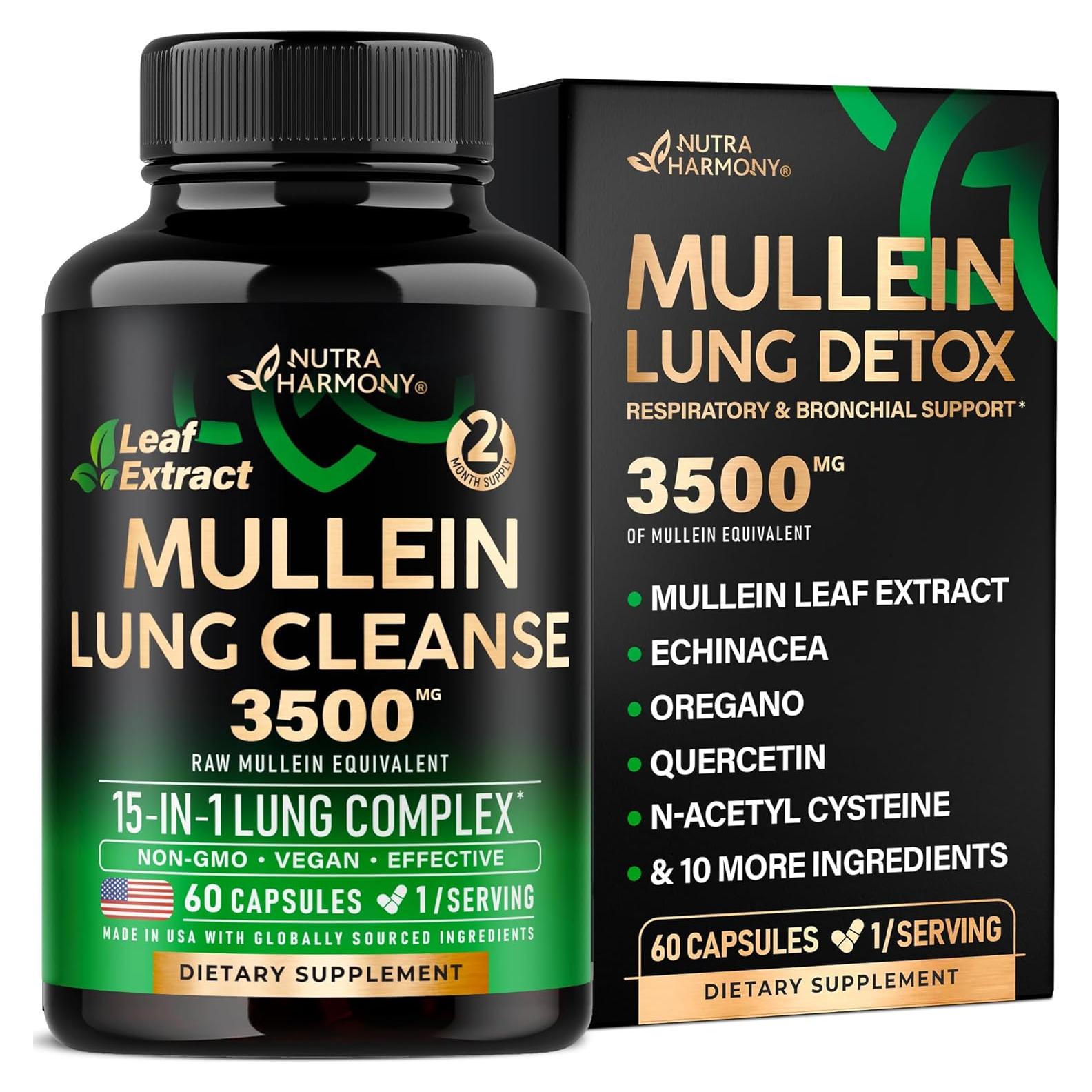 Cápsulas de Mullein 15 en 1 - Suplemento Pulmonar Nutra Harmony