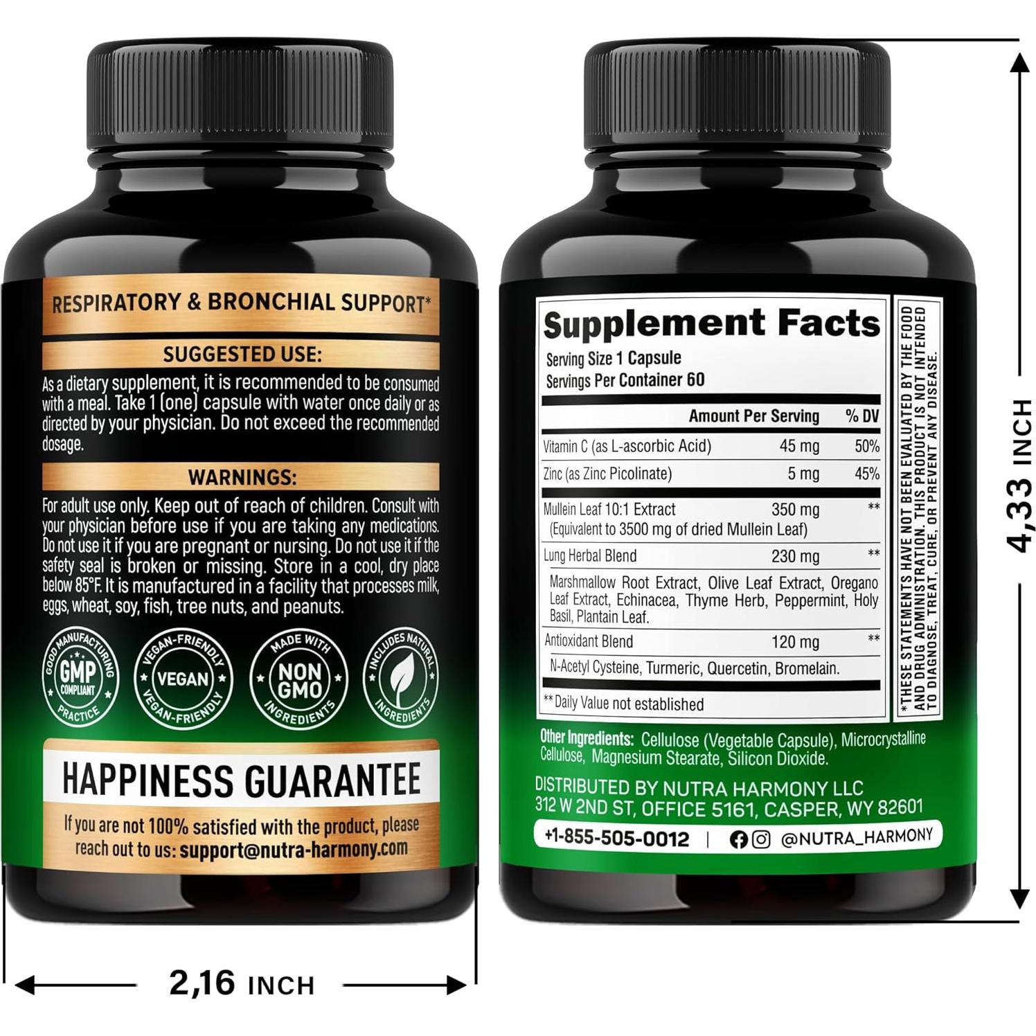 Cápsulas de Mullein 15 en 1 - Suplemento Pulmonar Nutra Harmony