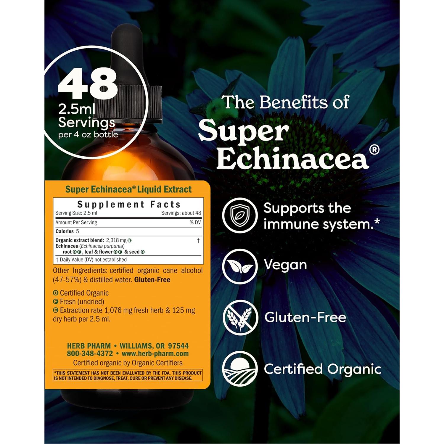 Extracto Líquido Echinacea Super Herb Pharm 118 ml Orgánico