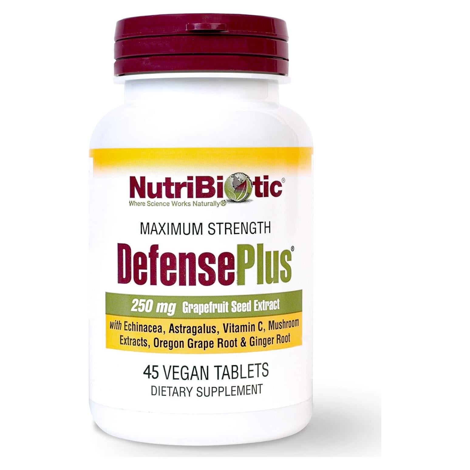 NutriBiotic DefensePlus 45 Tabletas - Apoyo Inmunológico Vegano