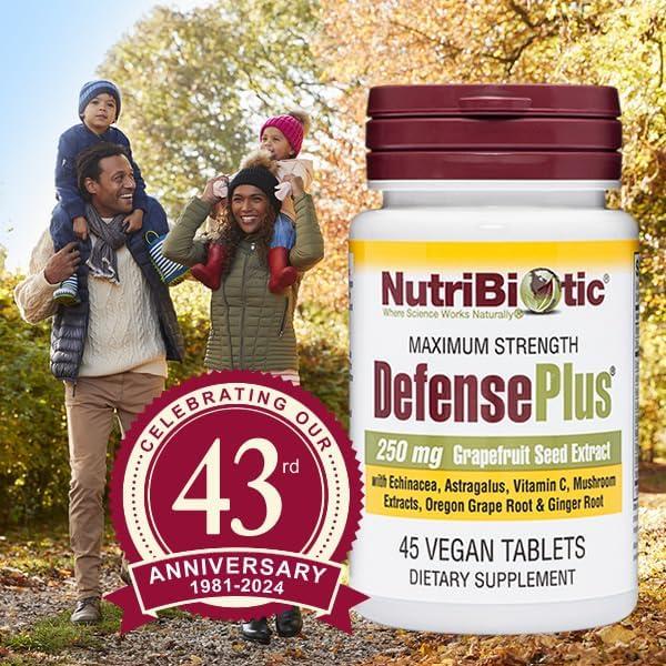 NutriBiotic DefensePlus 45 Tabletas - Apoyo Inmunológico Vegano