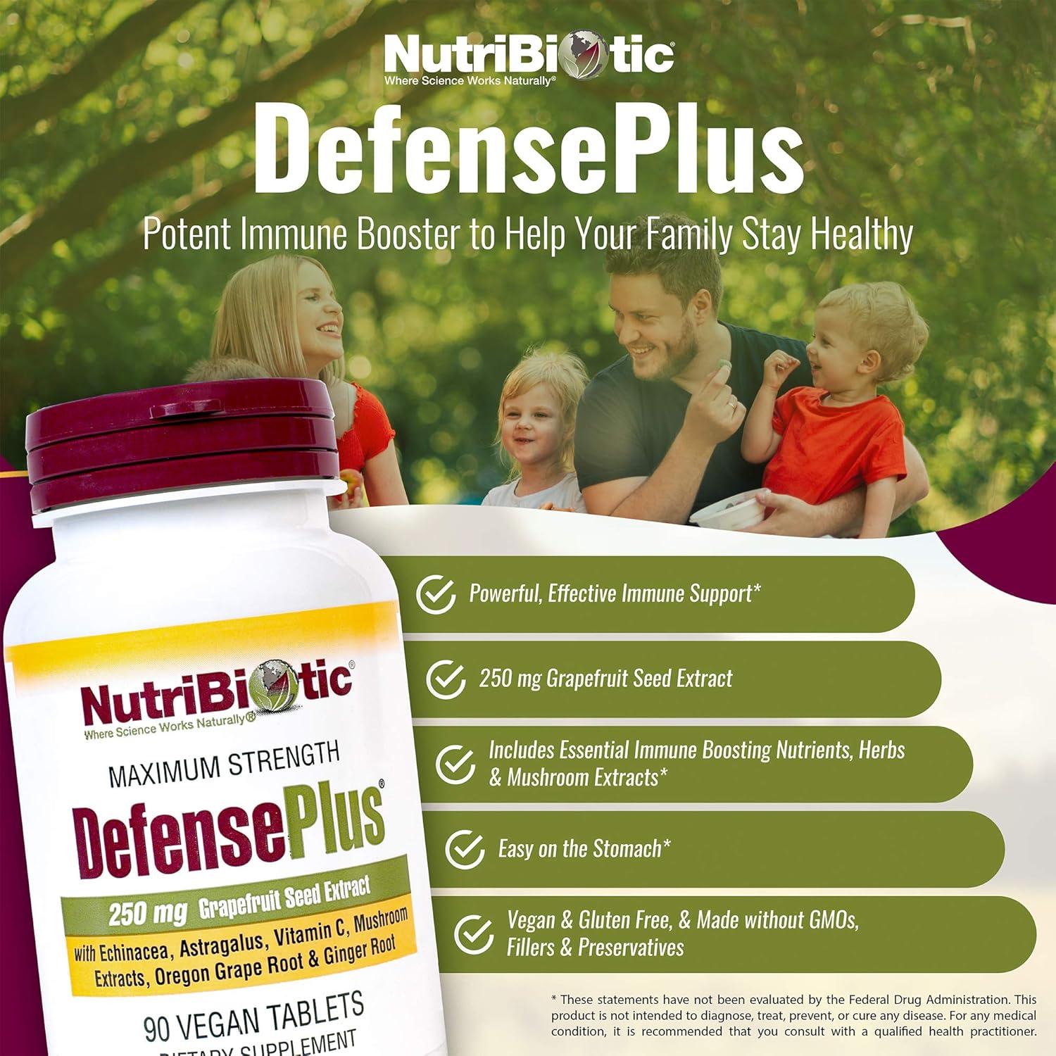 NutriBiotic DefensePlus 90 Tabletas - Soporte Inmunológico Vegano