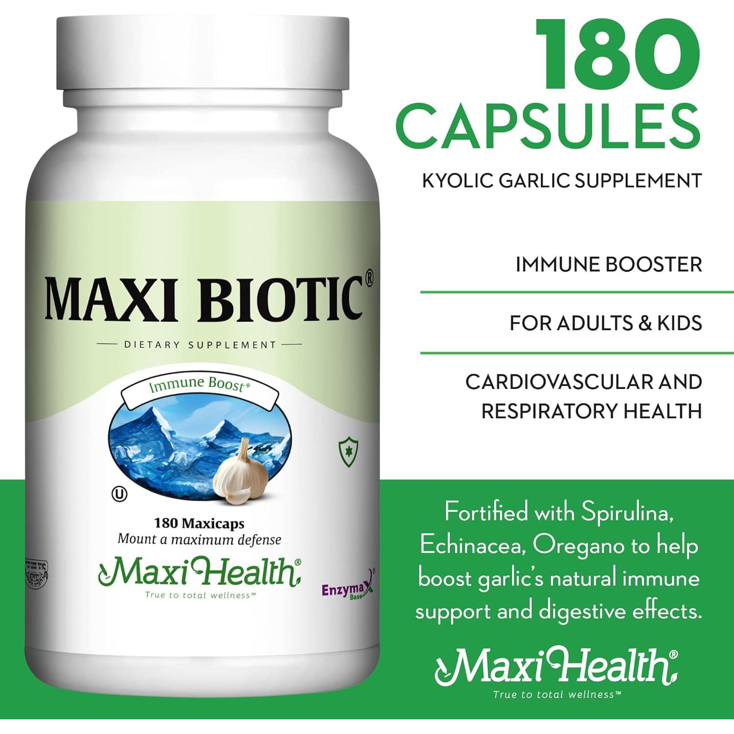Maxi Health - Maxi Biotic Ajo Kyolic 180 Cápsulas Vegetales