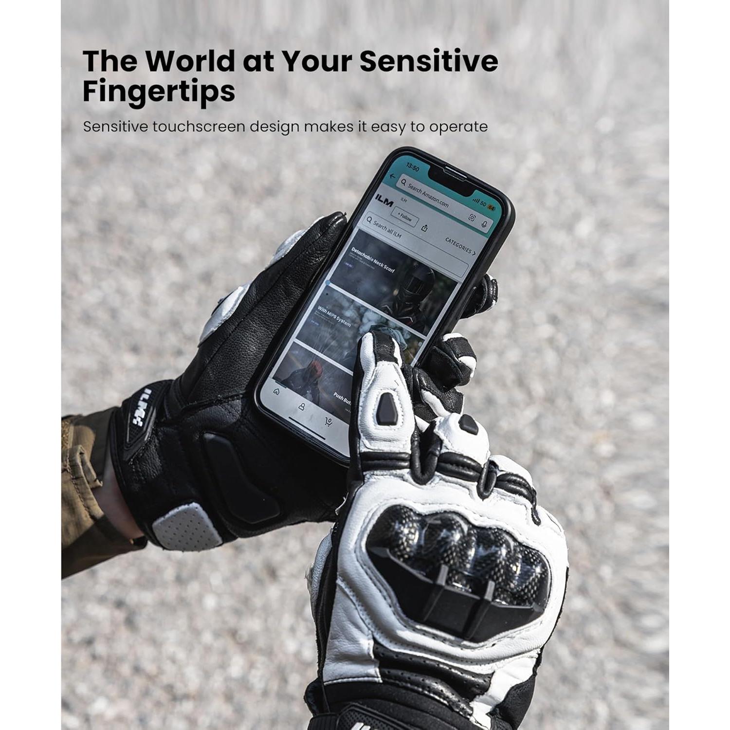 Guantes de motocicleta ILM GRC01 Cuero Transpirables XXL Blanco