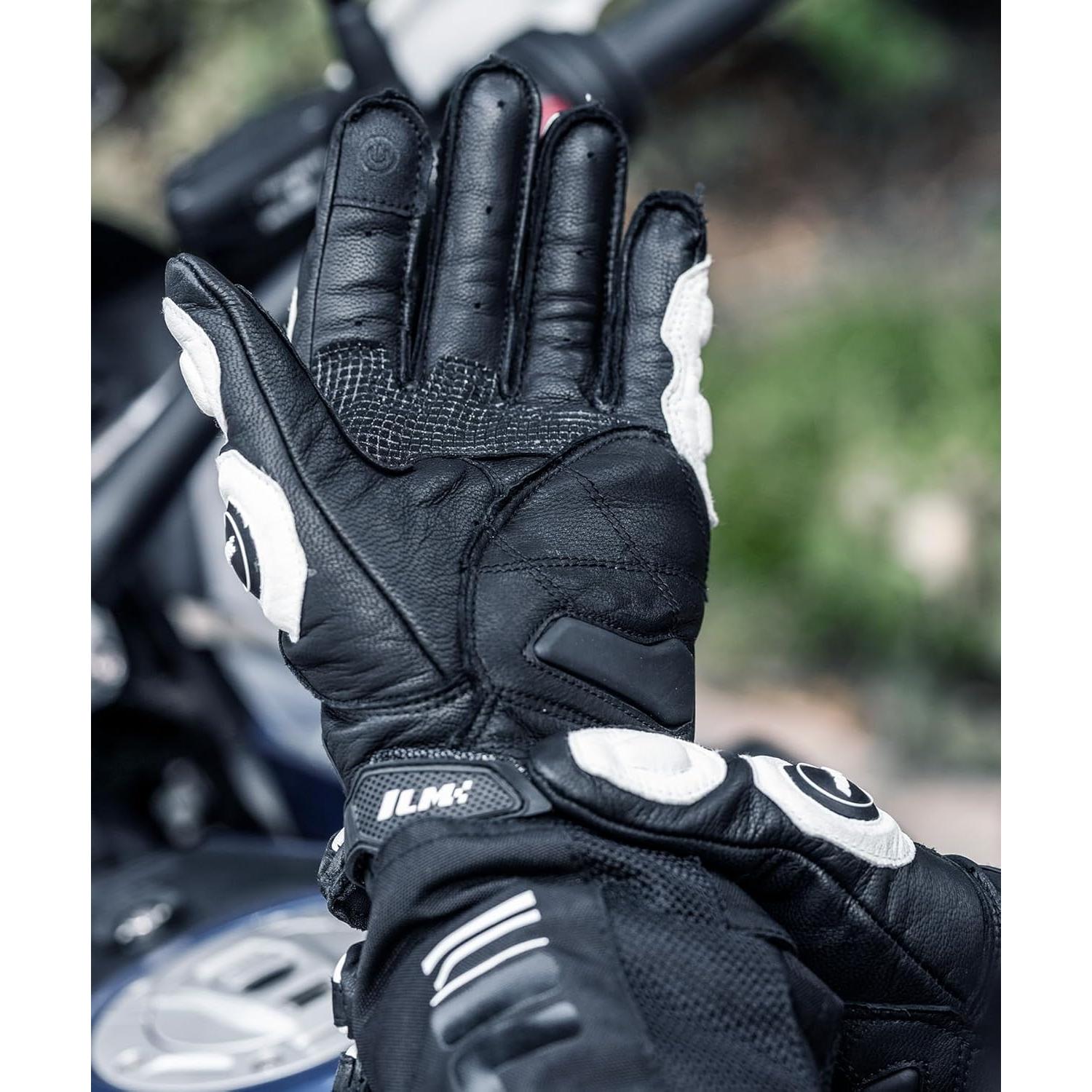 Guantes de motocicleta ILM GRC01 Cuero Transpirables XXL Blanco