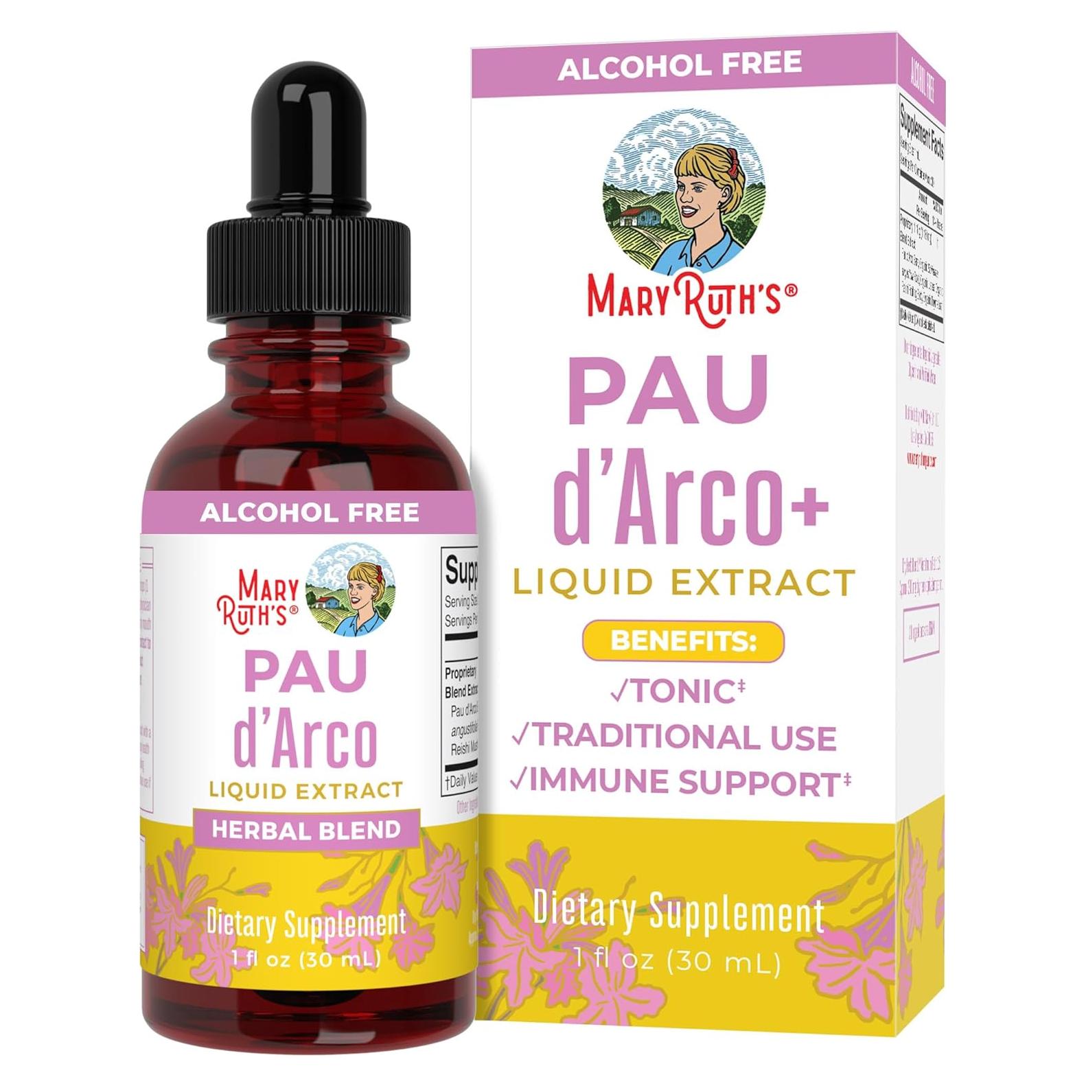 Suplemento Herbal Líquido Pau d'Arco MaryRuth 29.57 ml Vegano