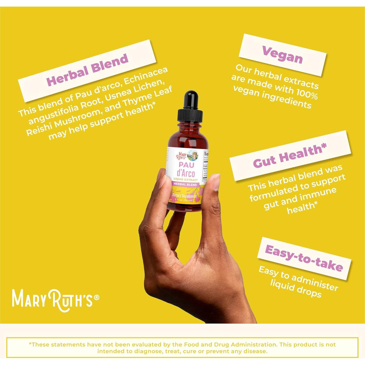 Suplemento Herbal Líquido Pau d'Arco MaryRuth 29.57 ml Vegano