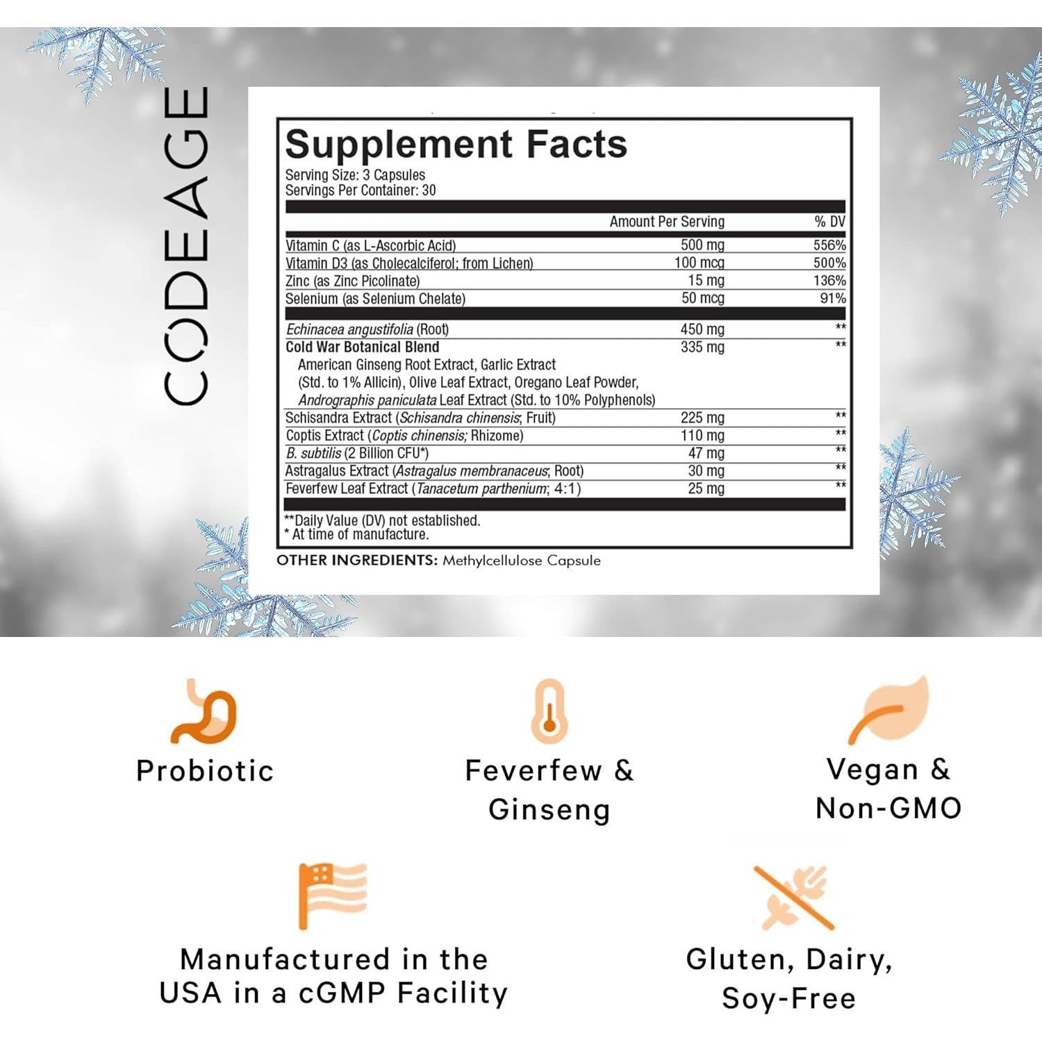 Suplemento Codeage Clearhead Echinacea+ 90 Cápsulas - Herbal y Probioticos