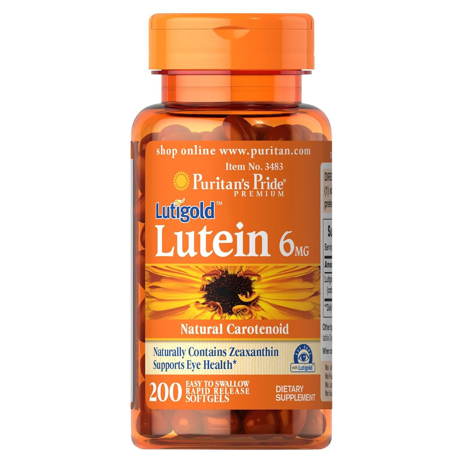Suplemento Lutigold Luteína Puritan's Pride 6mg 200 Cápsulas