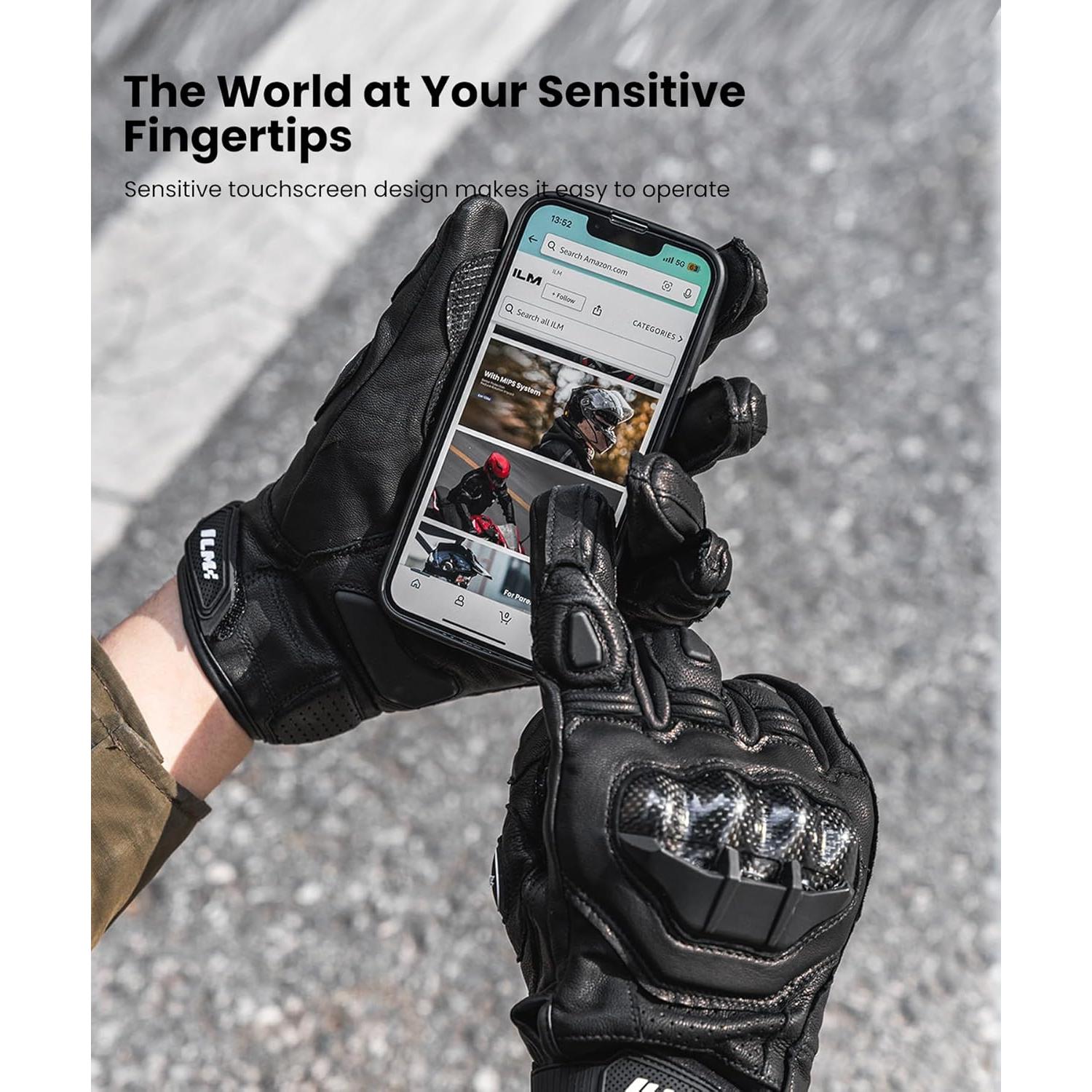 Guantes de motocicleta ILM GRC01 de cuero, talla M, Negro