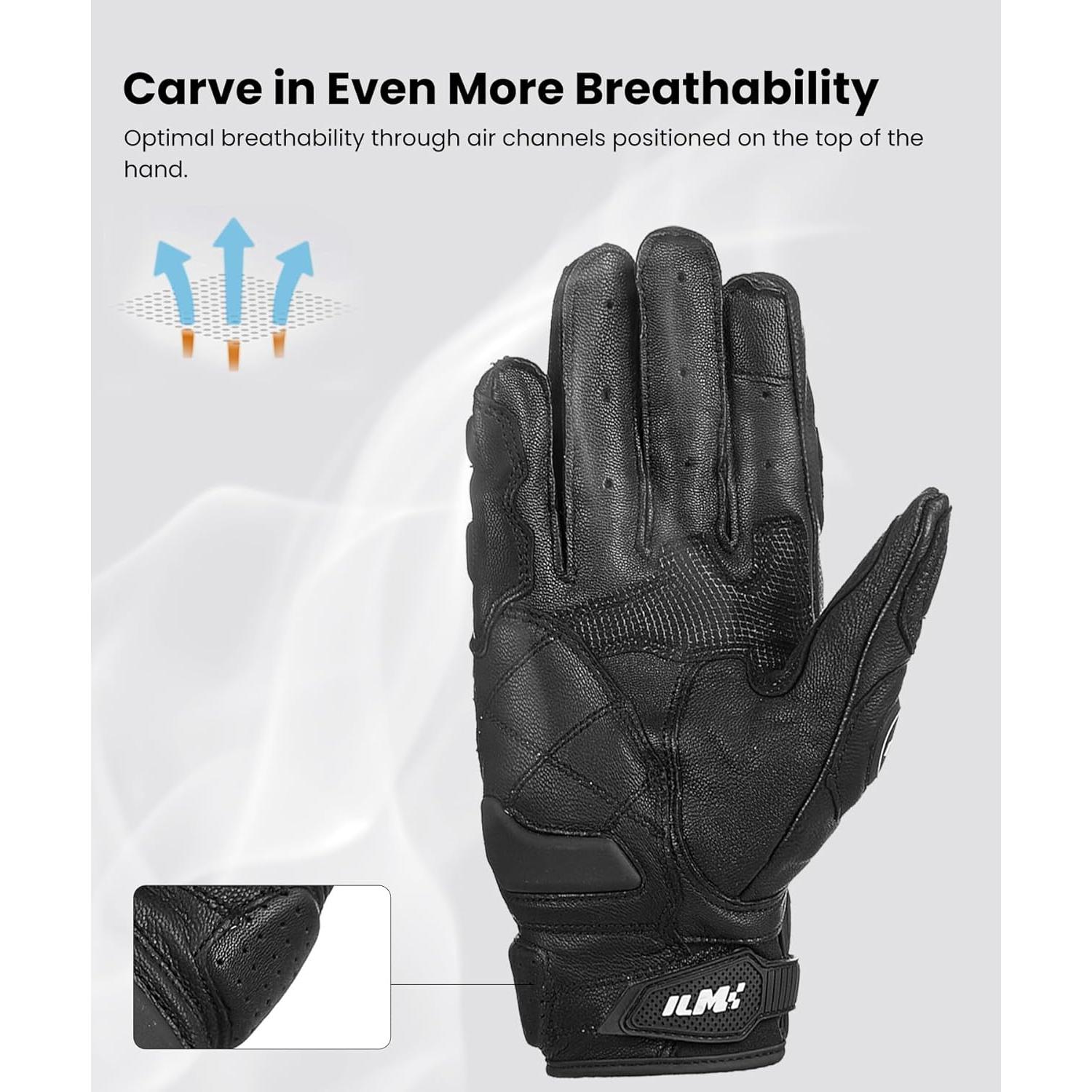 Guantes de motocicleta ILM GRC01 de cuero, talla M, Negro