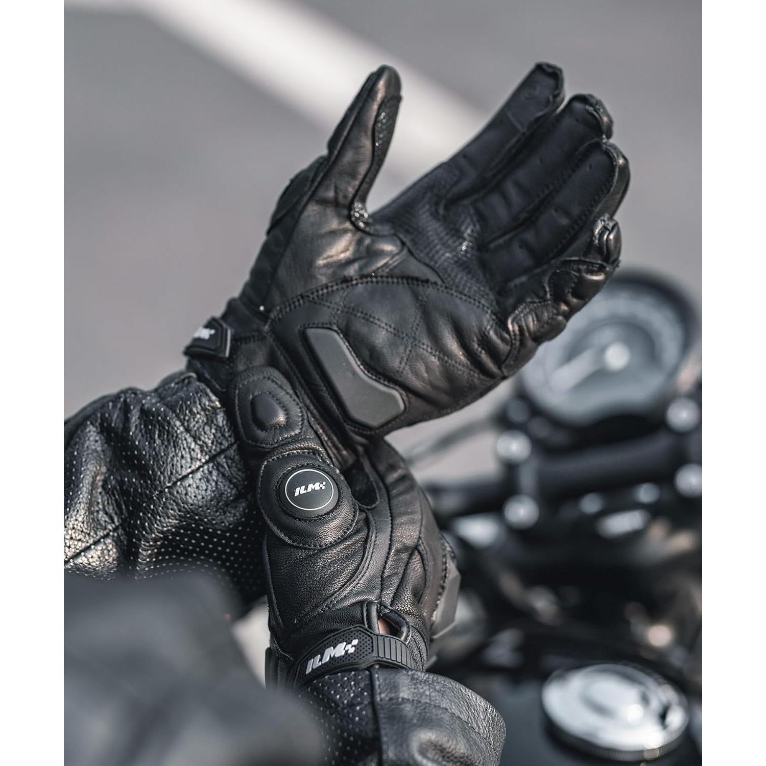 Guantes de motocicleta ILM GRC01 de cuero, talla M, Negro