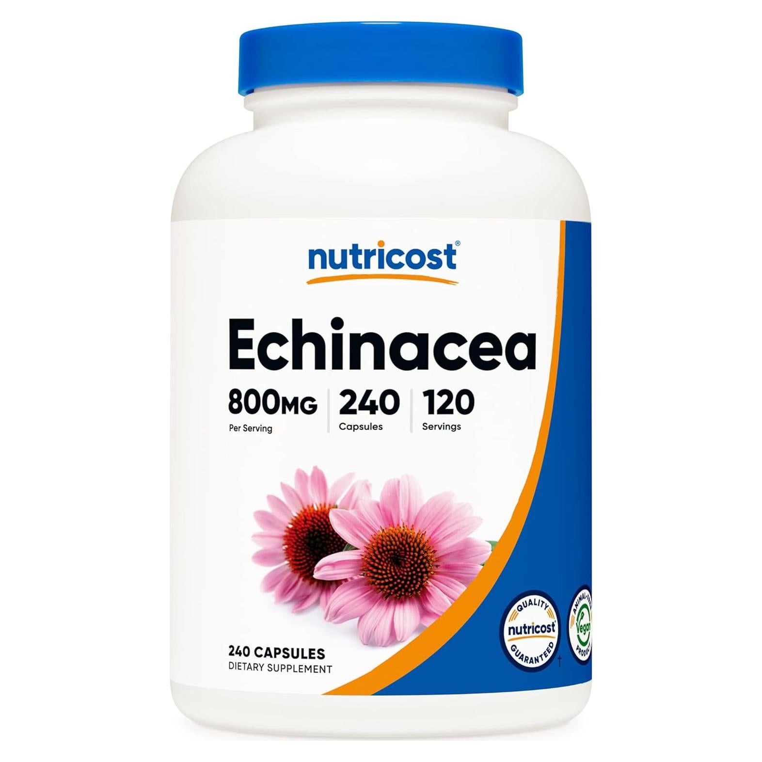 Cápsulas de Equinácea Nutricost 800mg - 240 Cápsulas Vegetarianas