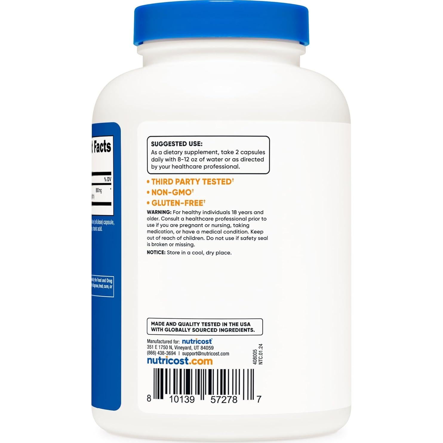 Cápsulas de Equinácea Nutricost 800mg - 240 Cápsulas Vegetarianas