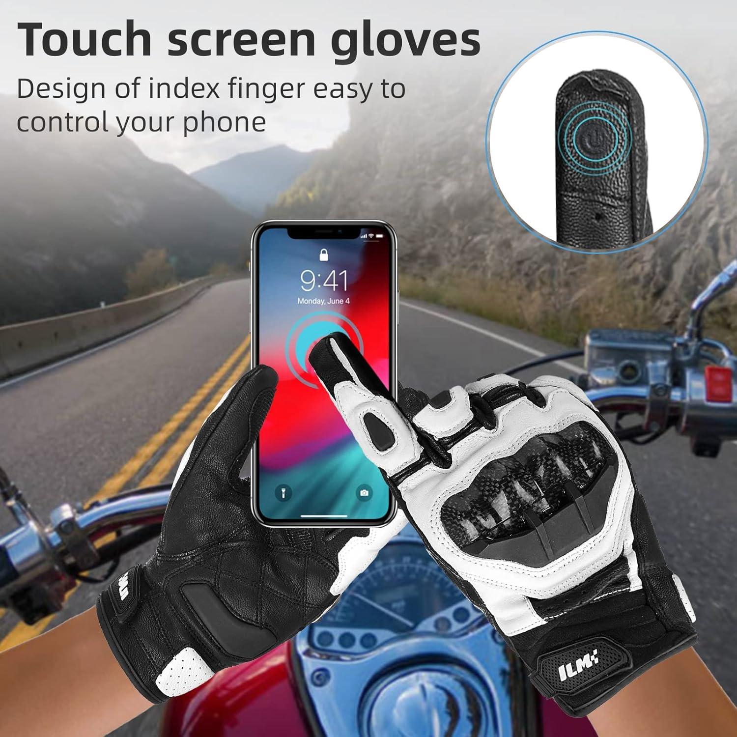 Guantes de motocicleta ILM Air Flow 3XL Blanco táctiles