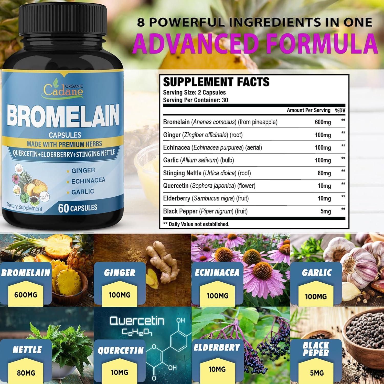 Cápsulas de Bromelina Organic Cadane 120 caps - Suplemento Herbal