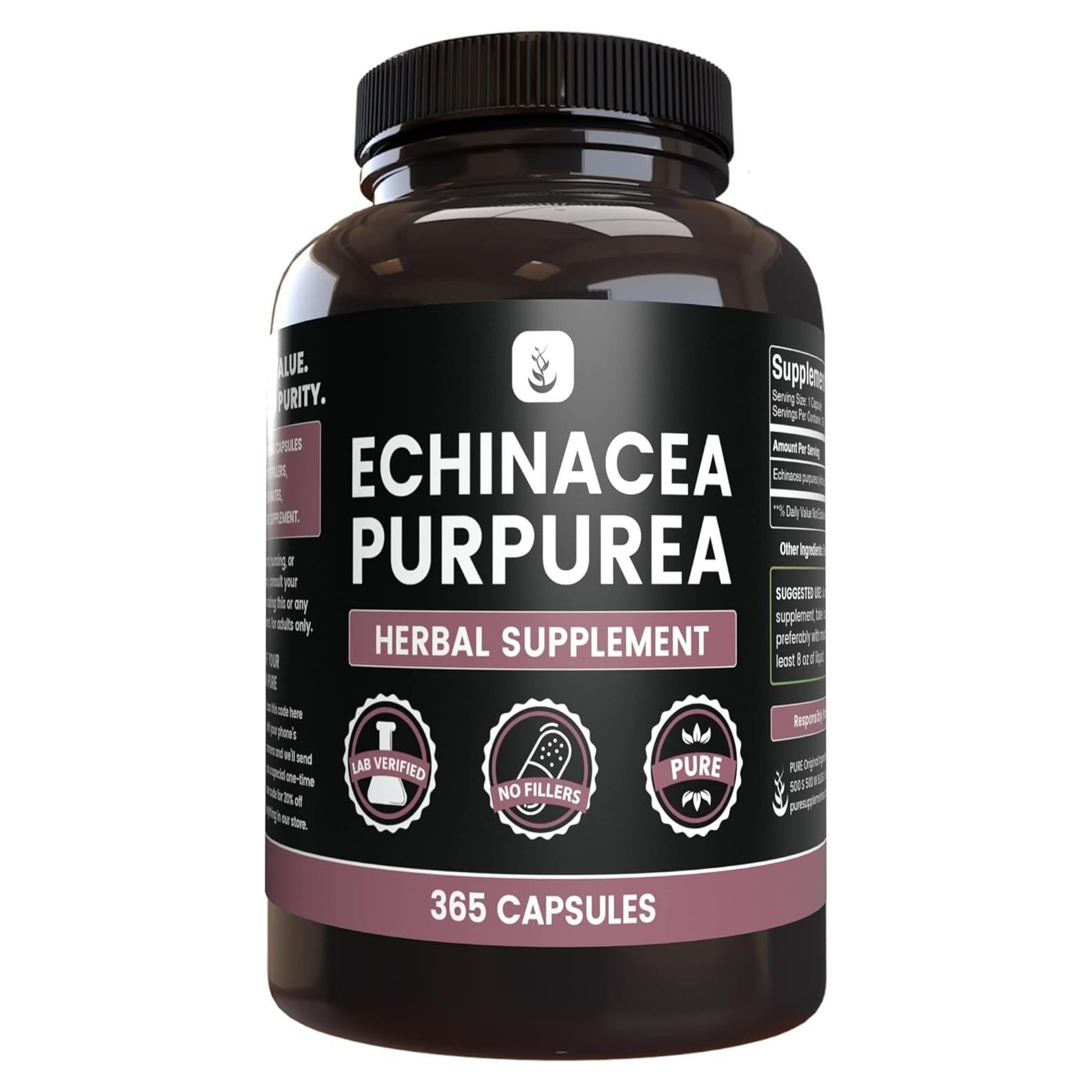 Cápsulas de Echinacea Purpurea 365 Unidades Ingredientes Originales