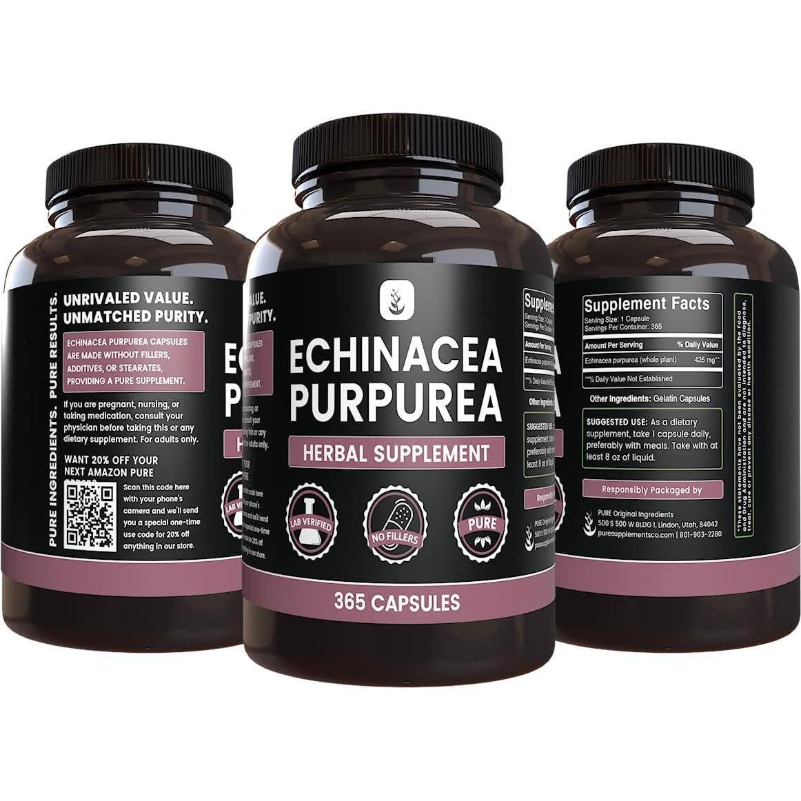 Cápsulas de Echinacea Purpurea 365 Unidades Ingredientes Originales