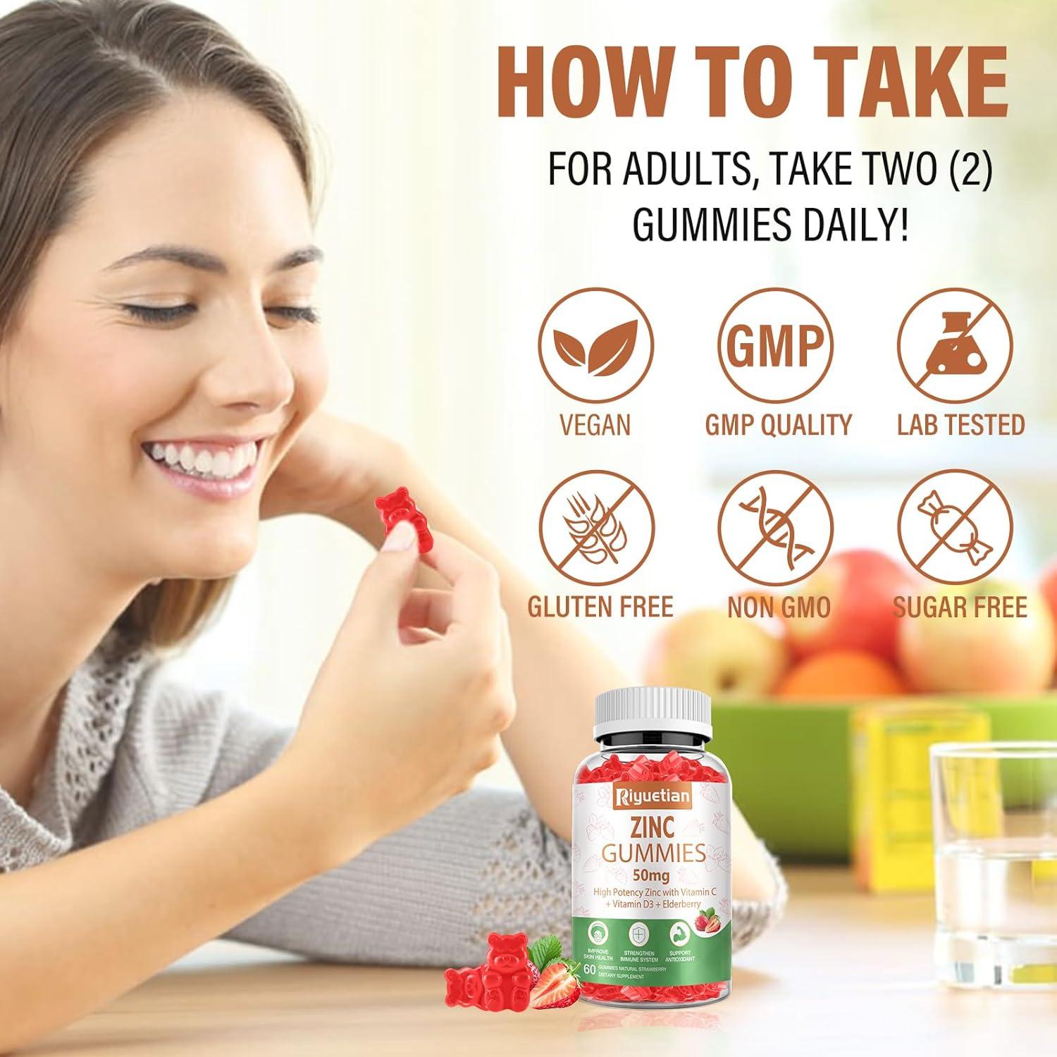 Gomitas de Zinc 50mg Riyuetian con Vitamina C y D3 - 2 Paquetes