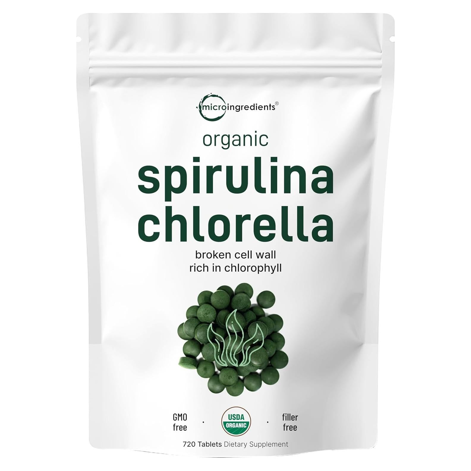Tabletas de Chlorella y Spirulina Orgánica 3000mg 720 Unidades