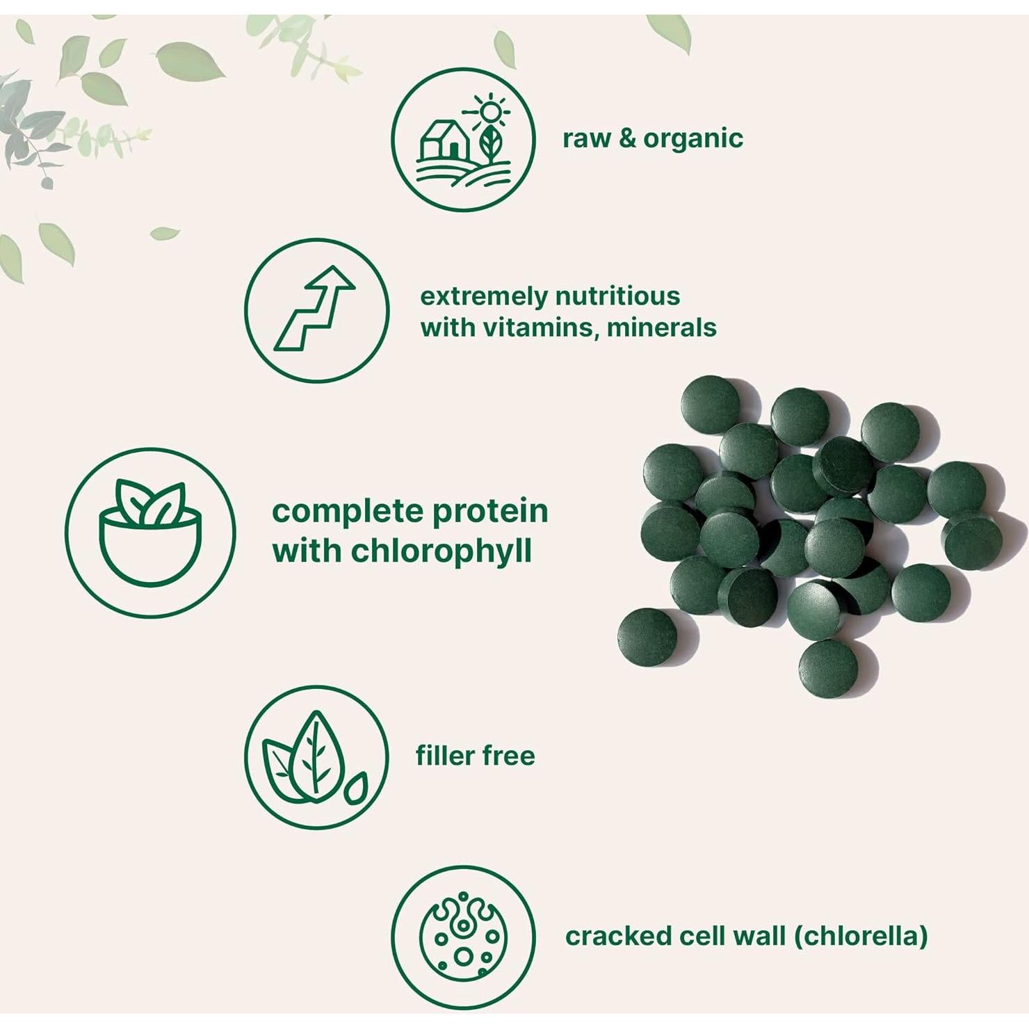 Tabletas de Chlorella y Spirulina Orgánica 3000mg 720 Unidades