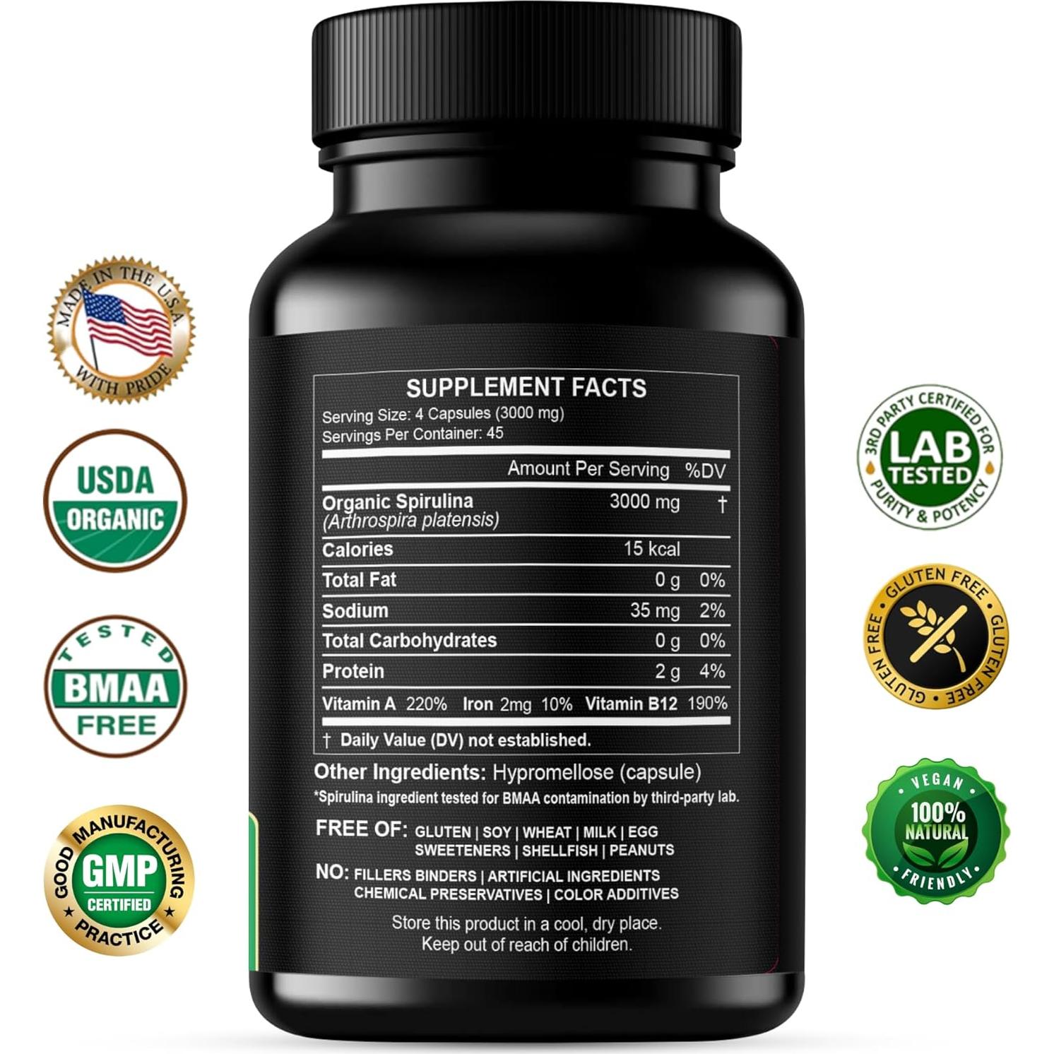 Cápsulas de Espirulina Orgánica 3000 mg HCL Herbal Code Labs - 180 Unidades