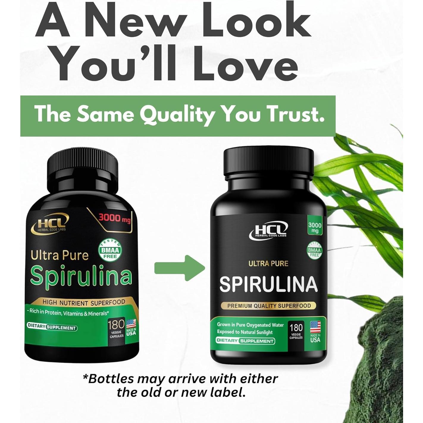 Cápsulas de Espirulina Orgánica 3000 mg HCL Herbal Code Labs - 180 Unidades