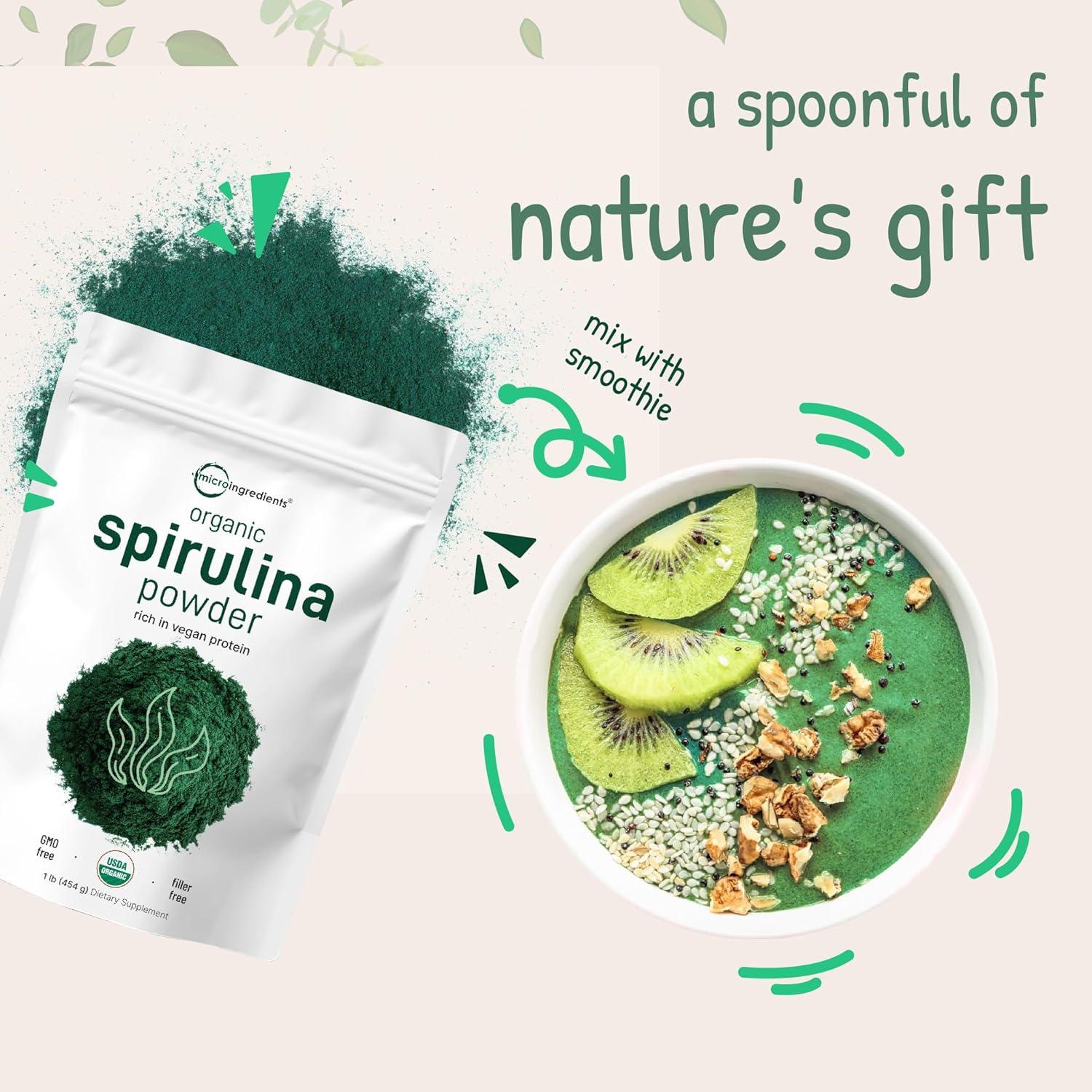 Polvo de Espirulina Orgánica Micro Ingredients 454g Sin OGM