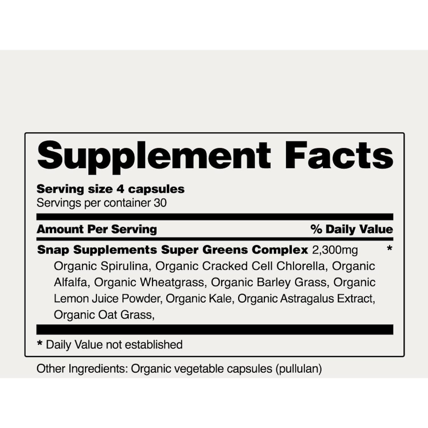 Cápsulas Orgánicas de Espirulina y Clorella Snap Supplements 120 Unidades