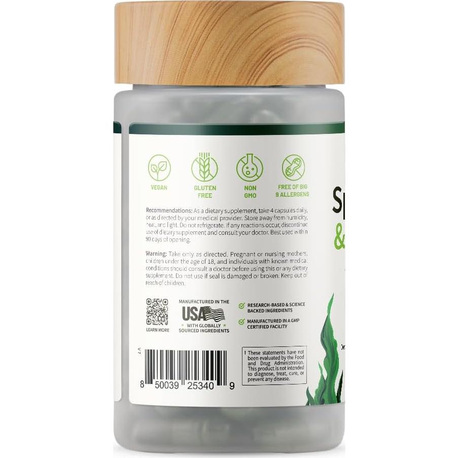 Cápsulas Orgánicas de Espirulina y Clorella Snap Supplements 120 Unidades