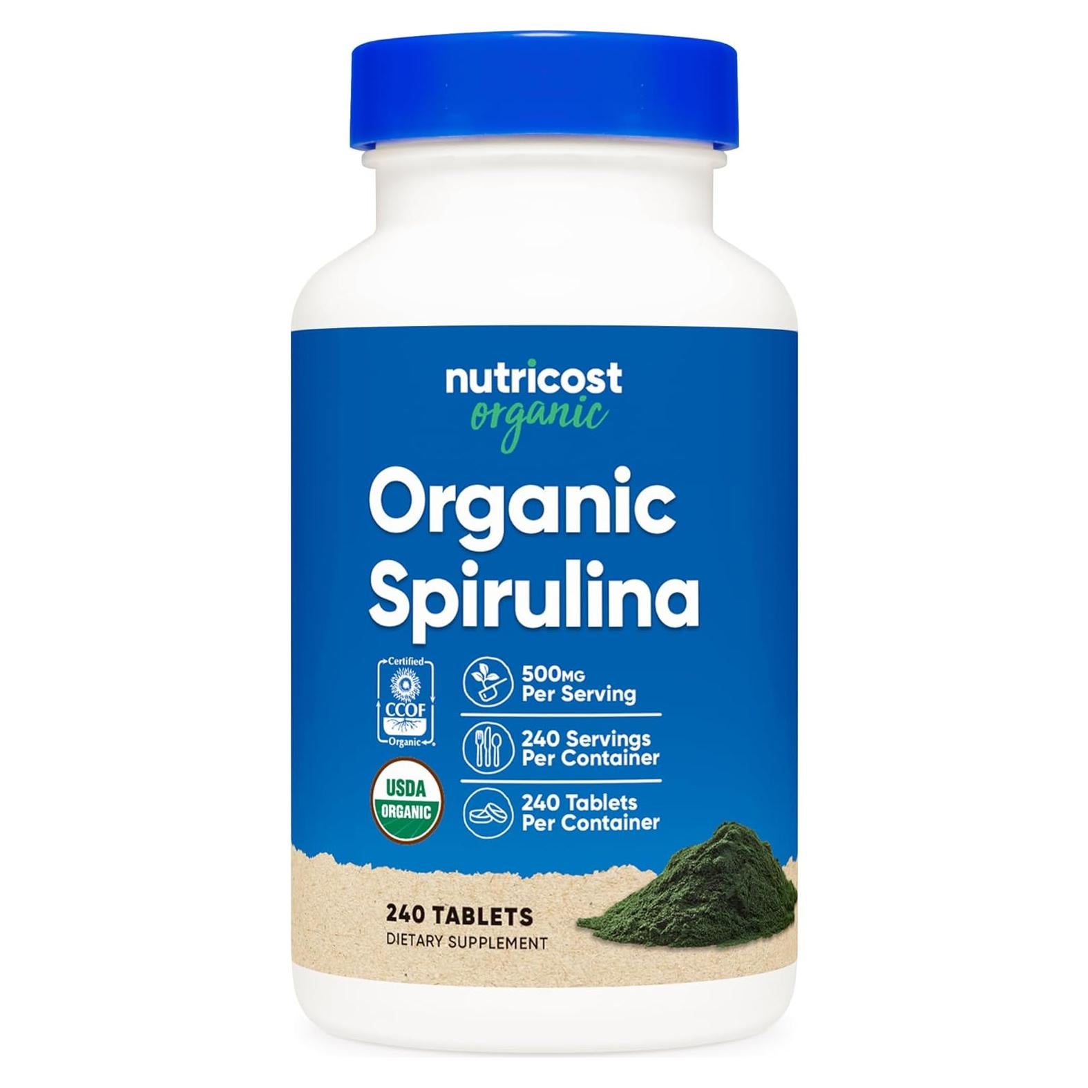 Espirulina Orgánica Nutricost 500mg - 240 Tabletas Sin Gluten