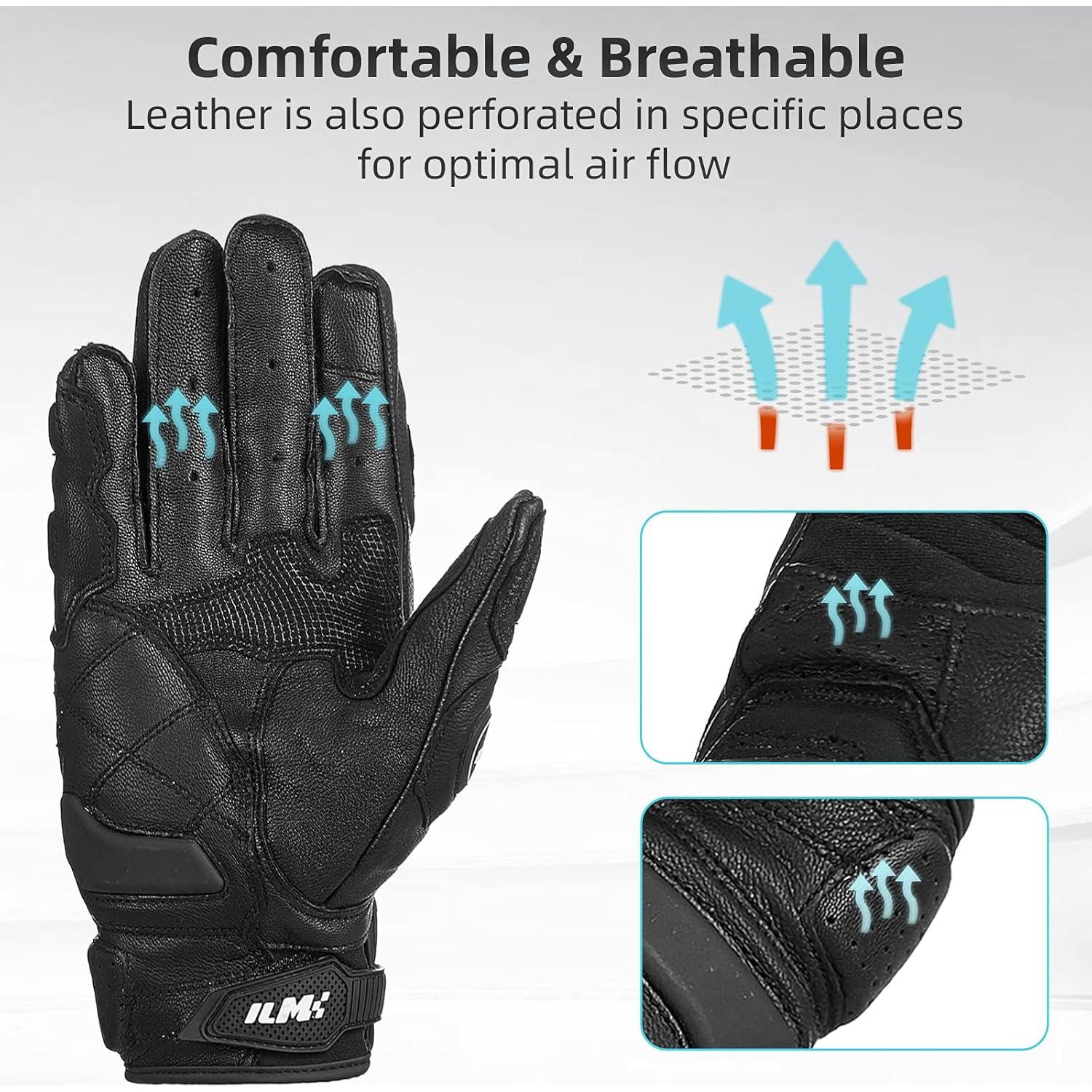 Guantes de motocicleta ILM GRC01 de cuero transpirables XXL