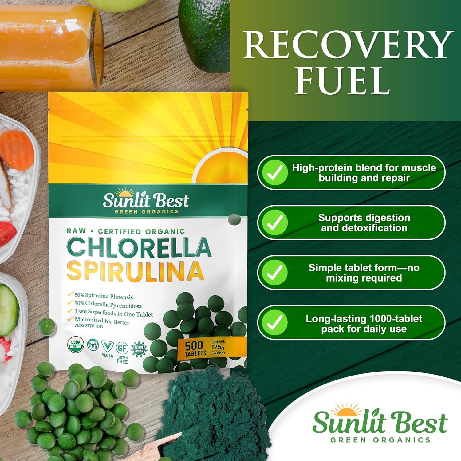 Tabletas de Chlorella y Espirulina Sunlit Best 500 Piezas - Orgánico