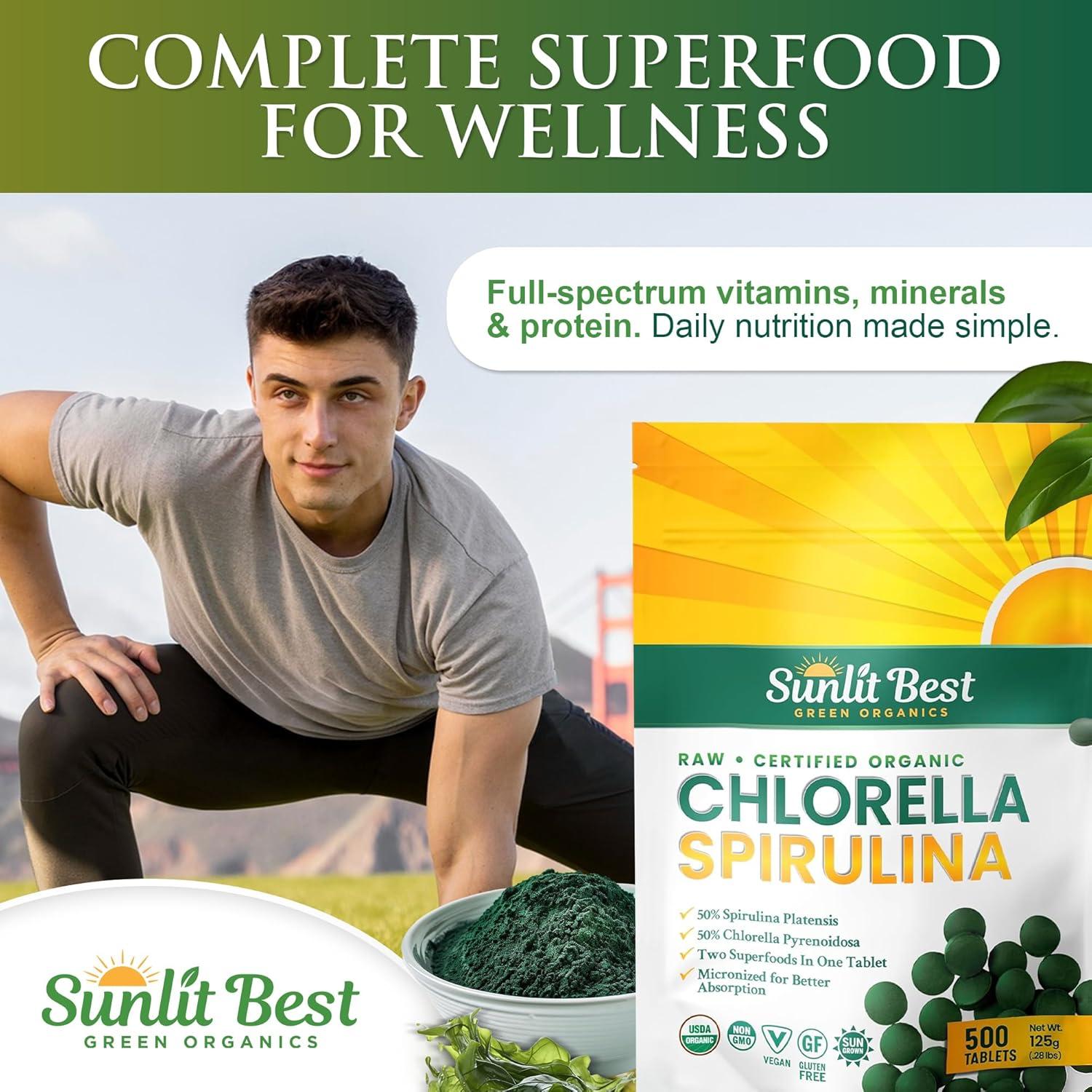 Tabletas de Chlorella y Espirulina Sunlit Best 500 Piezas - Orgánico