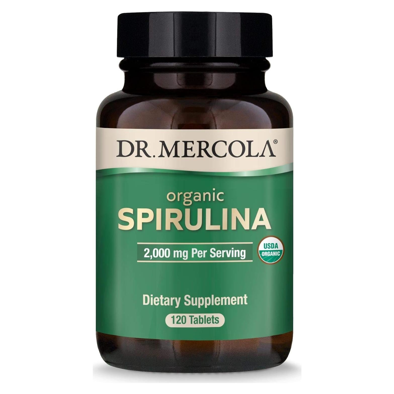 Suplemento de Espirulina Orgánica Dr. Mercola 2000 mg 120 Tabletas