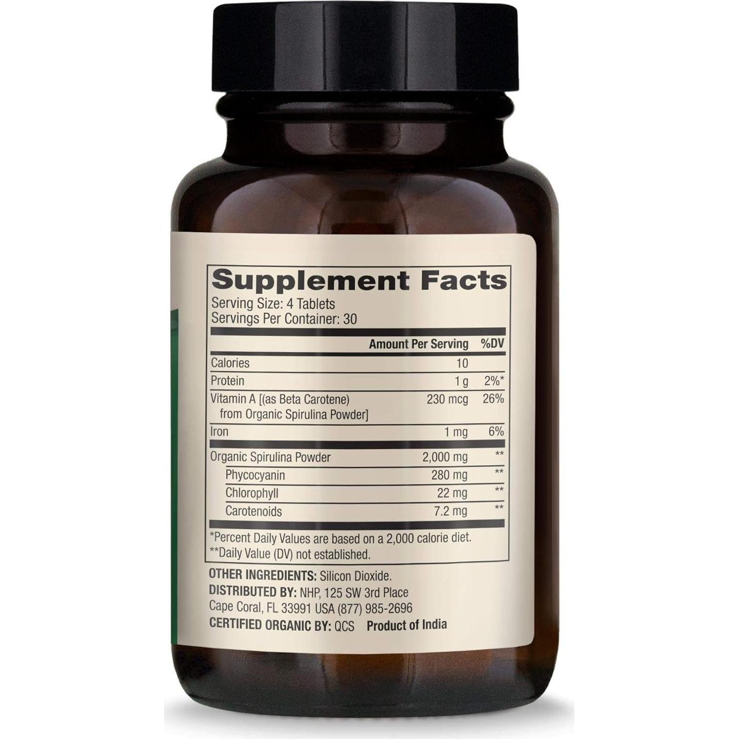 Suplemento de Espirulina Orgánica Dr. Mercola 2000 mg 120 Tabletas