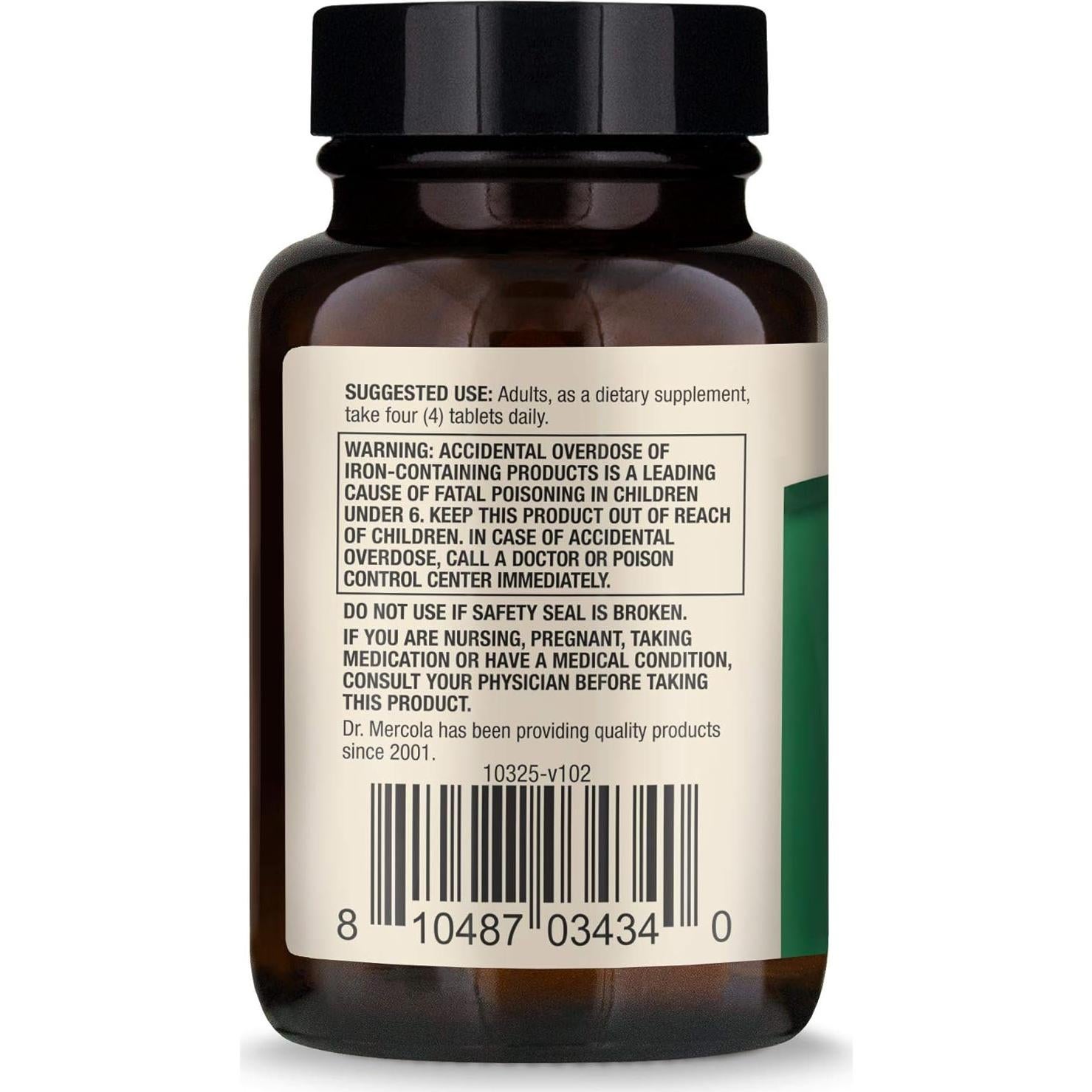 Suplemento de Espirulina Orgánica Dr. Mercola 2000 mg 120 Tabletas