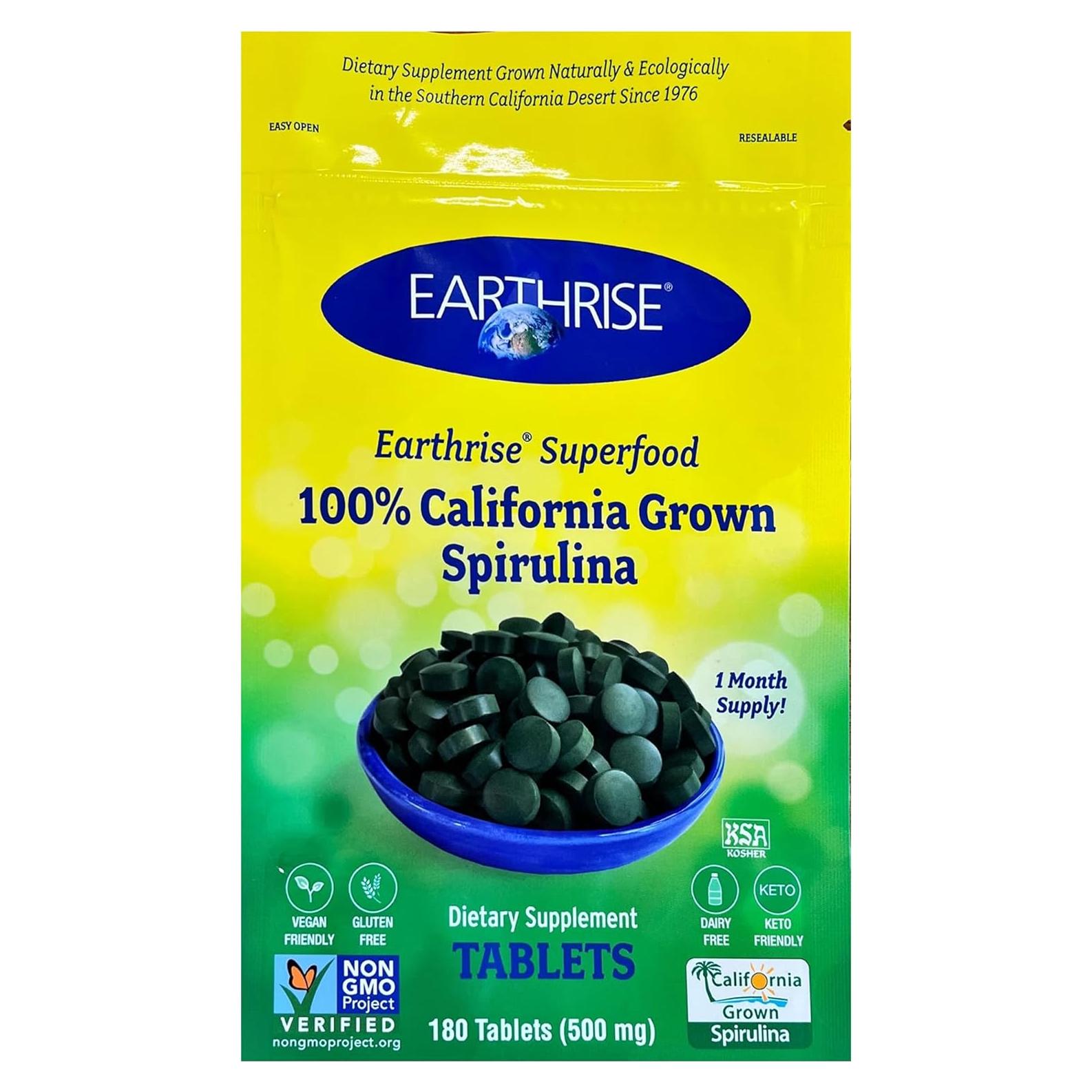 Espirulina 100% Natural Earthrise 500mg 180 Tabletas Veganas