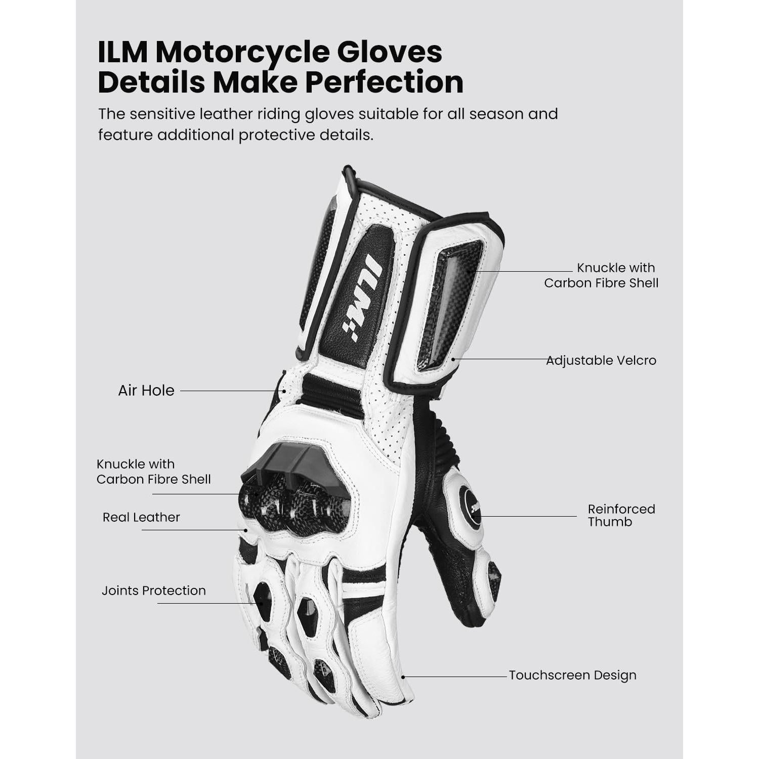 Guantes de motocicleta ILM GRC01L Cuero Transpirables XXL