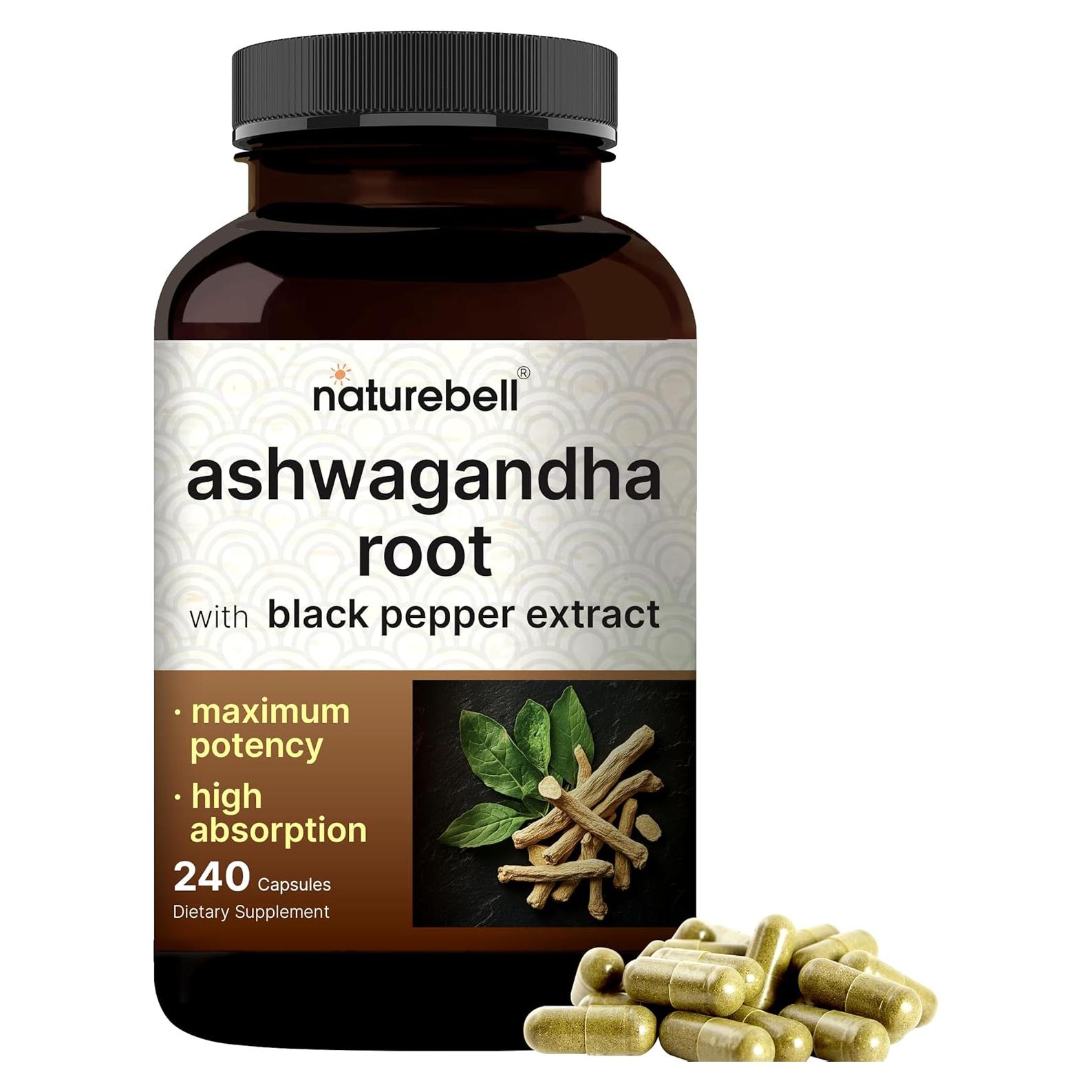 NatureBell Ashwagandha 240 Cápsulas con Pimienta Negra - Adaptógeno