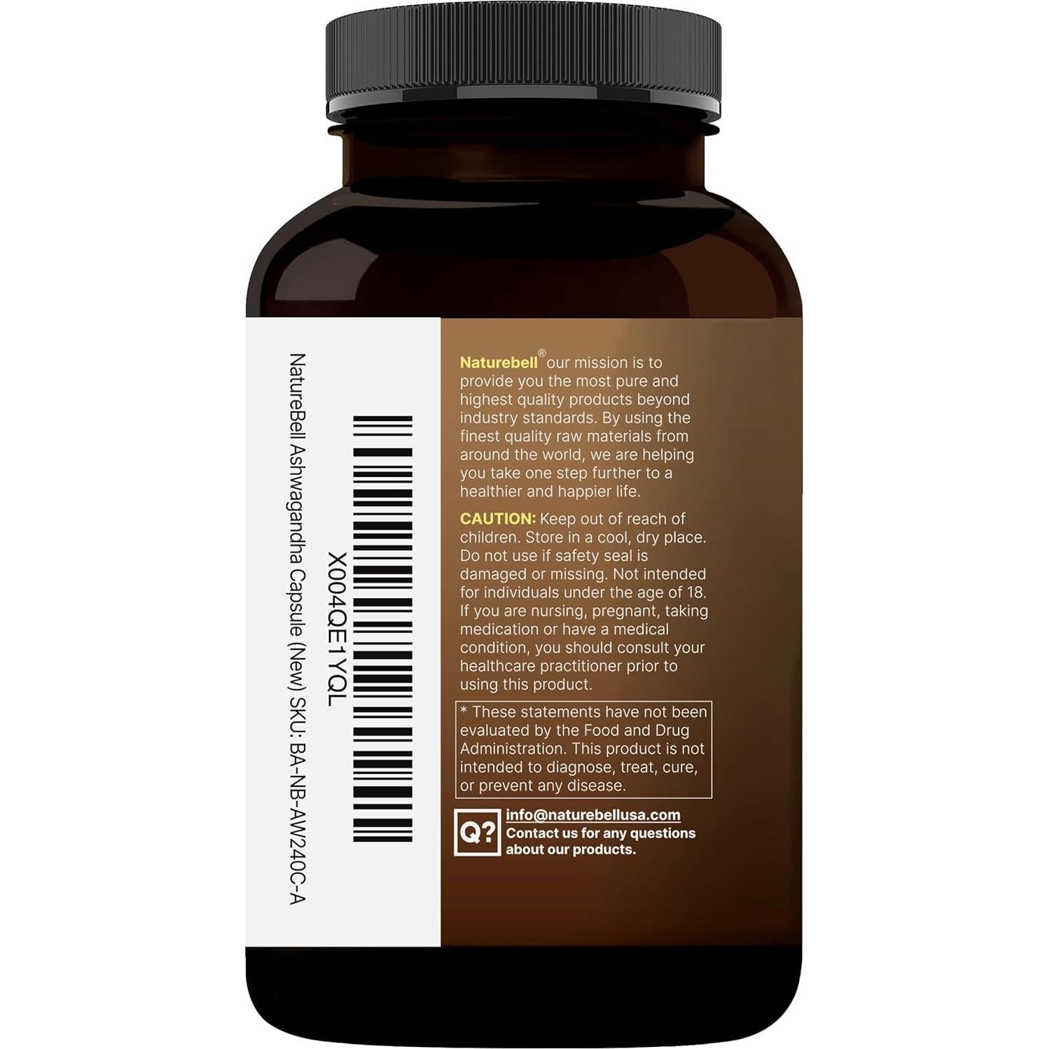 NatureBell Ashwagandha 240 Cápsulas con Pimienta Negra - Adaptógeno