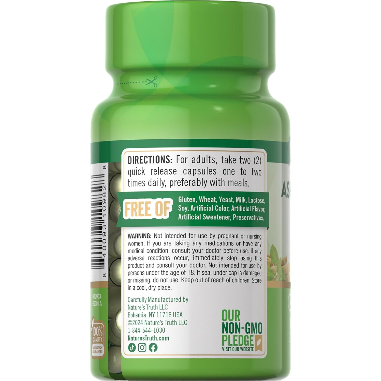 Suplemento de Ashwagandha Nature's Truth 920 mg 90 Cápsulas Sin OGM