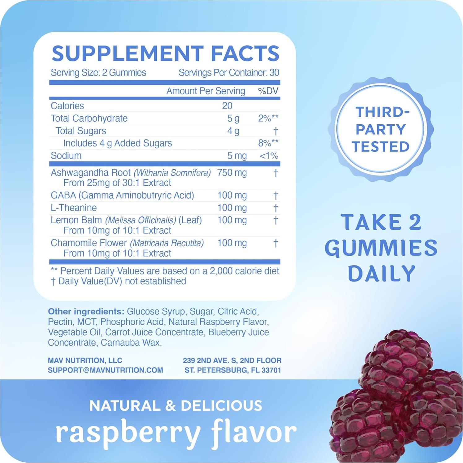 Gomitas Calmantes Ashwagandha MAV Nutrition 60 Unidades